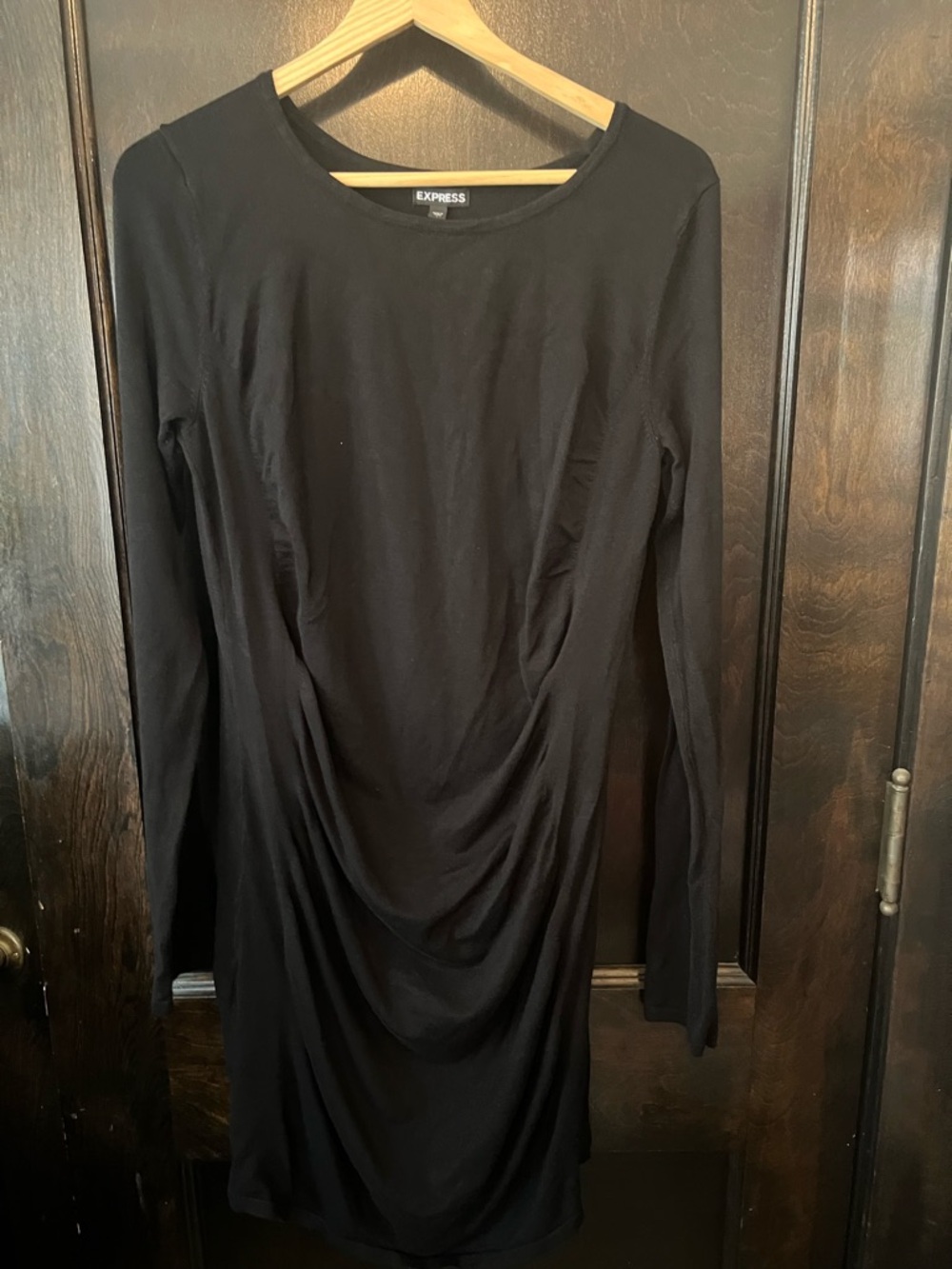 Express Black Long-Sleeve Draped Front Jersey Dress